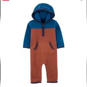 NWT Carter's Baby Blue and Brown Fleece Jumpsuit ~9M